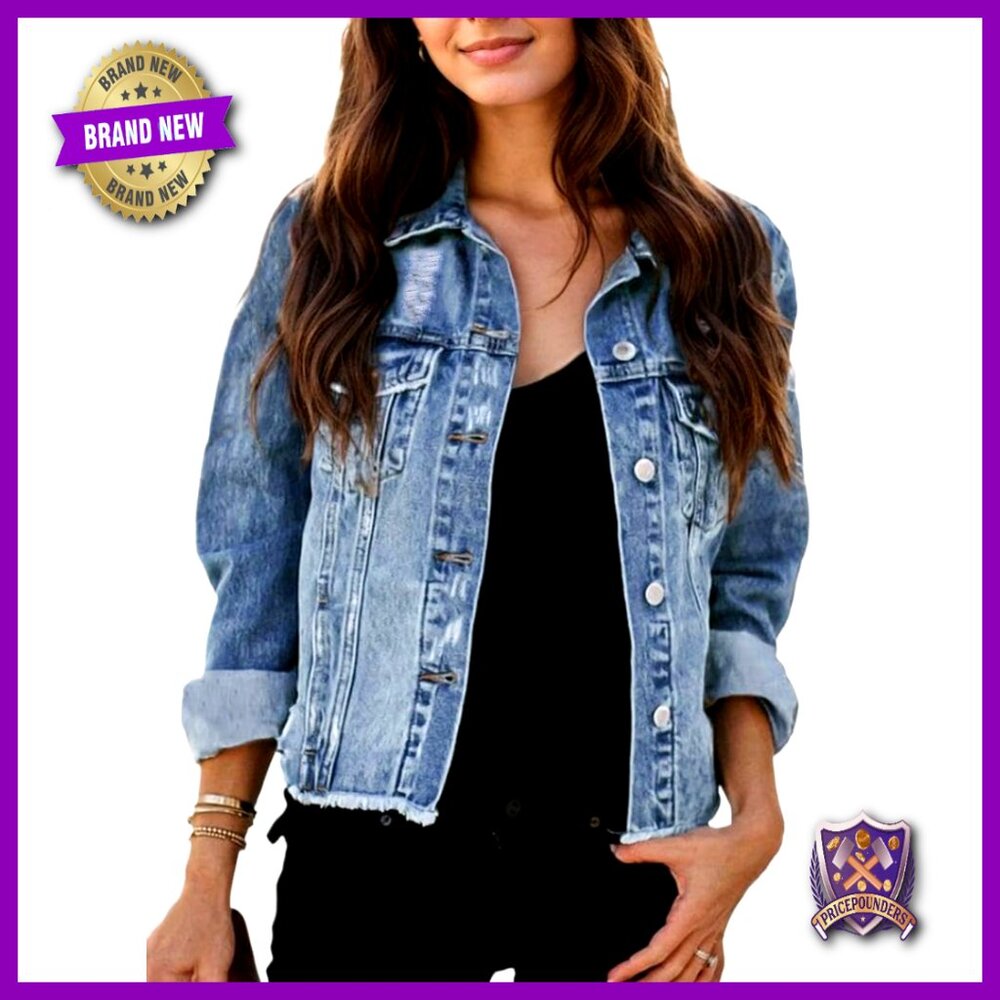 Distressed Denim Jacket Frayed Ripped Vintage Western Y2k Button Down